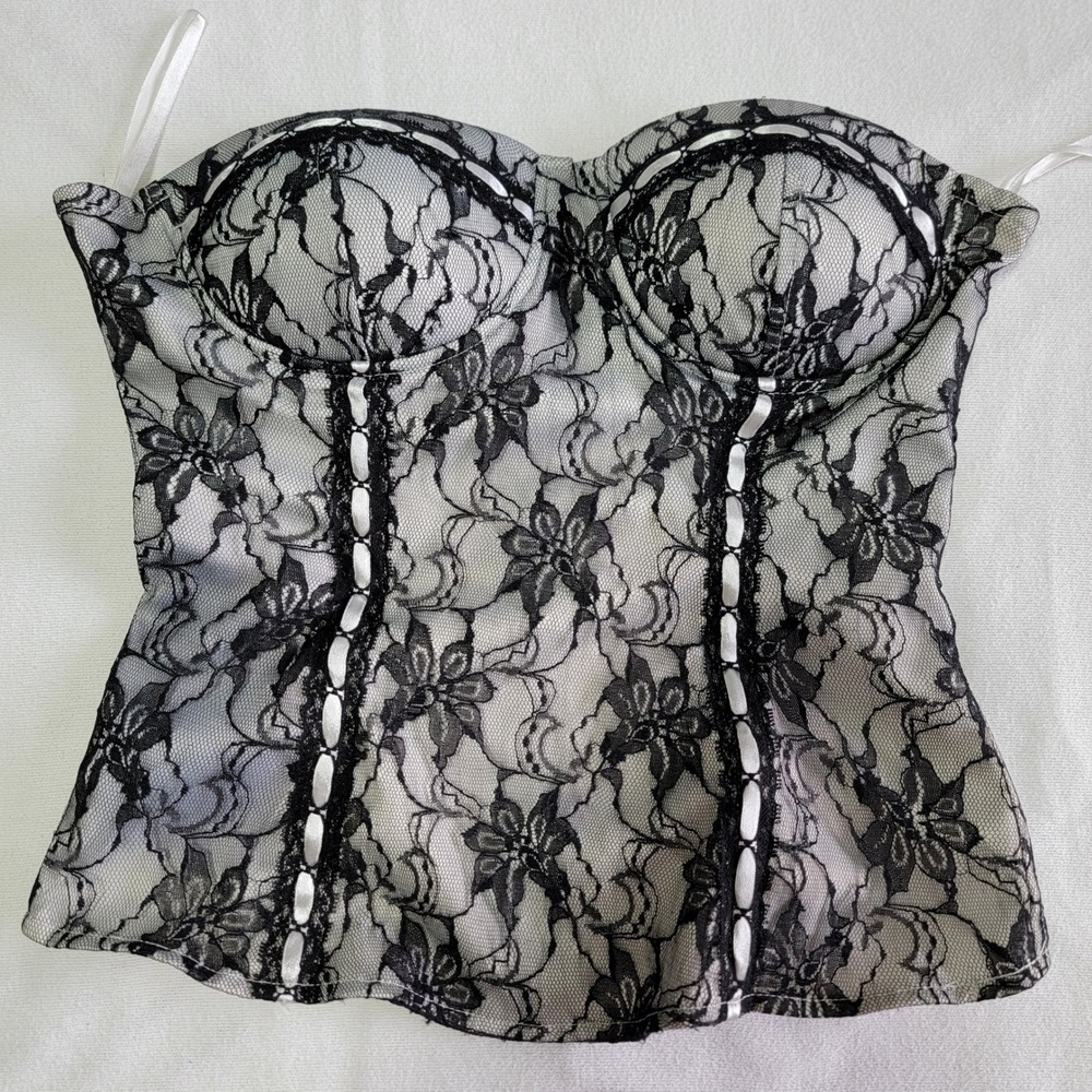 Vintage Y2K Charlotte Russe Corset Top Black White Womens M Goth Coquette‎ Emo - Picture 5 of 15